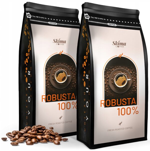 Kawa ziarnista 2x1kg ROBUSTA 100% Świeżo Palona do ekspresu + GRATIS