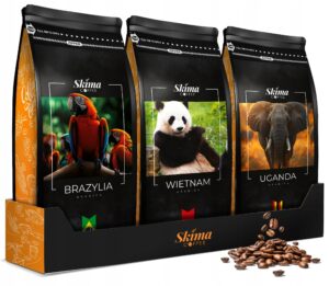 Kawa ziarnista 3x1kg BRAZYLIA/WIETNAM/UGANDA 100% ARABICA Świeża + GRATIS