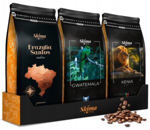 Kawa ziarnista 3x1kg KENIA / GWATEMALA / BRAZYLIA SANTOS ARABICA Świeża + GRATIS