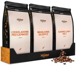 Kawa ziarnista 3x1kg WANILIOWA / CZEKOLADOWA / KARMELOWA ARABICA Świeża + GRATIS